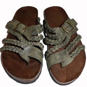 WOMENS WHITE MOUNTAIN HAYLEIGH BRAIDED CORK SANDALS GREEN MOLDED FOOTBED 8M 8